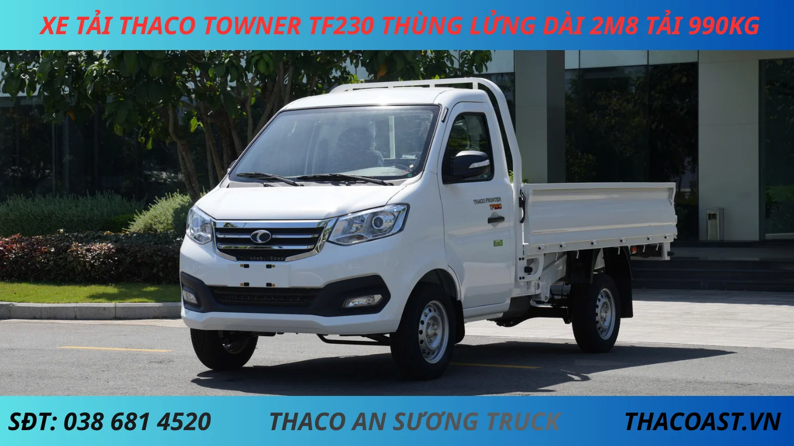 XE TẢI THACO TOWNER TF230 THÙNG LỬNG DÀI 2M8 TẢI 990KG MÀU TRẮNG