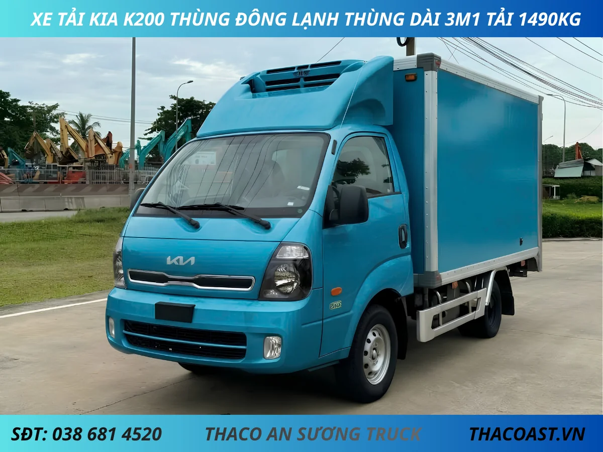 XE TẢI KIA K200 THÙNG ĐÔNG LẠNH DÀI 3M1TAIR 1490KG MÀU XANH DƯƠNG