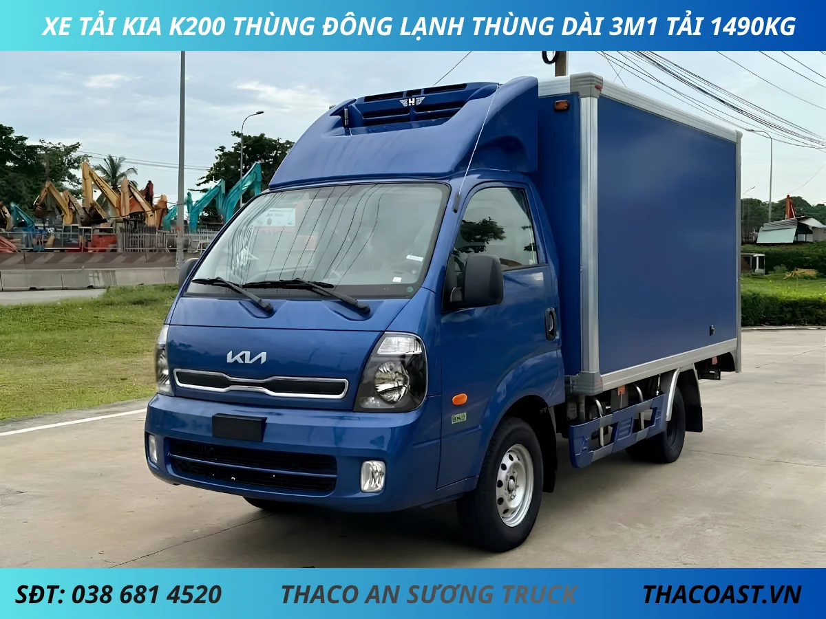 XE TẢI KIA K200 THÙNG ĐÔNG LẠNH DÀI 3M1 TẢI 1490KG MÀU XANH