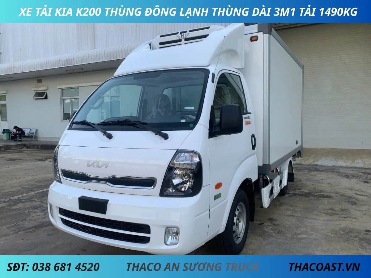 XE TẢI KIA K200 THÙNG ĐÔNG LẠNH DÀI 3M1 TẢI 1490KG
