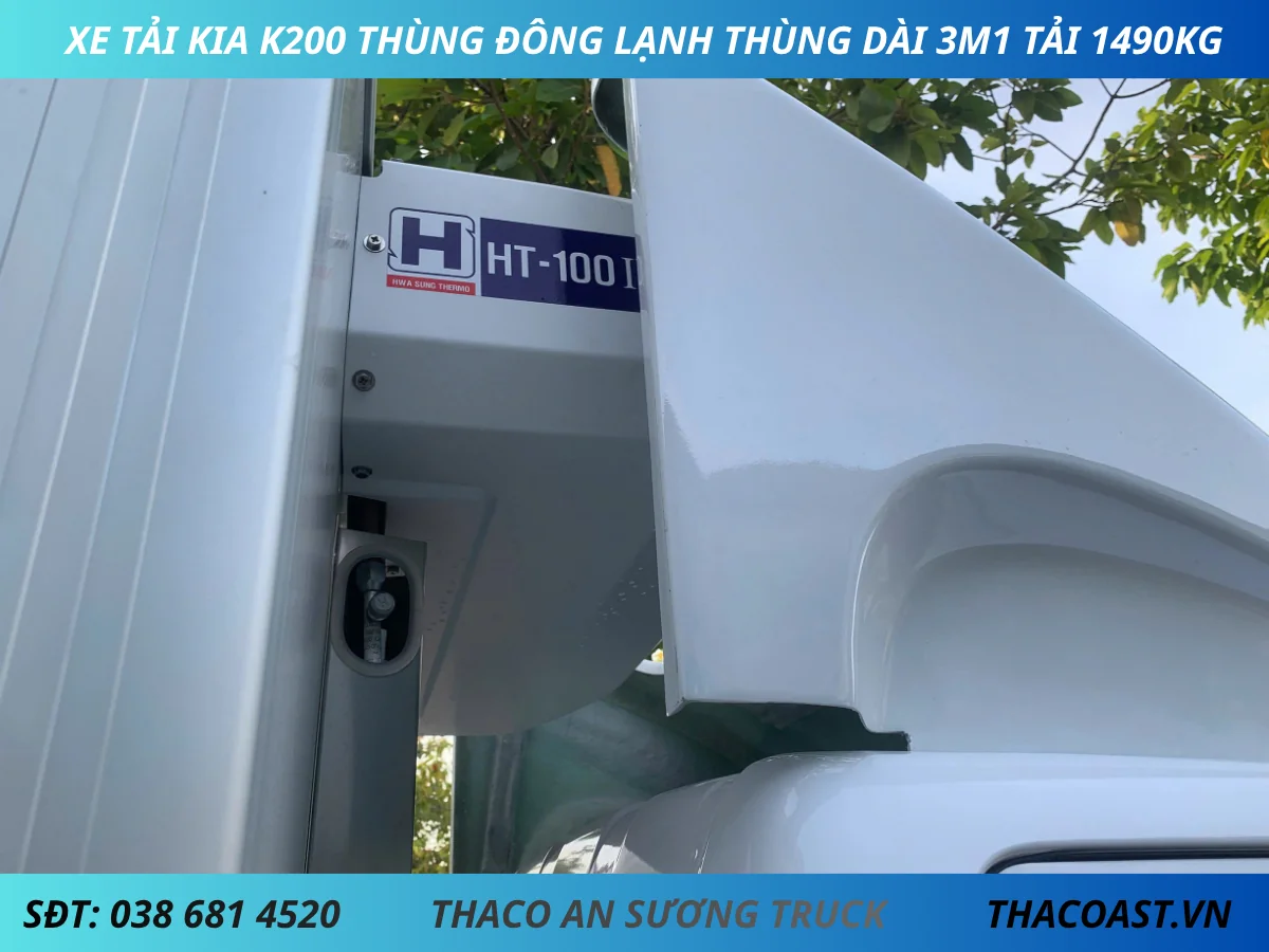 XE TẢI KIA K200 THÙNG ĐÔNG LẠNH DÀI 3M1 TẢI 1490KG MÁY LẠNH HWASUNG THERMAL HT 100III