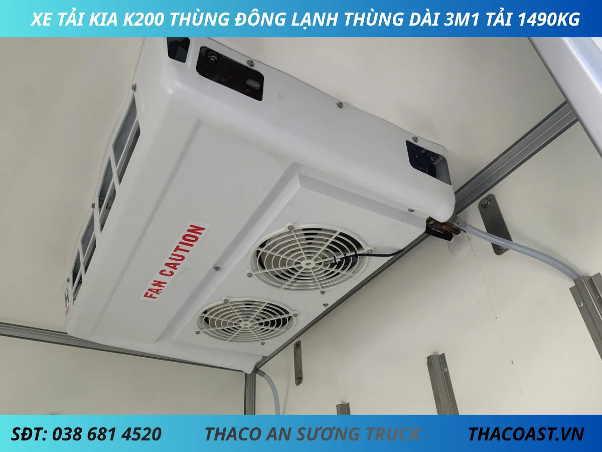 XE TẢI KIA K200 THÙNG ĐÔNG LẠNH DÀI 3M1 TẢI 1490KG MÁY LẠNH HWASUNG THERMAL HT 100III