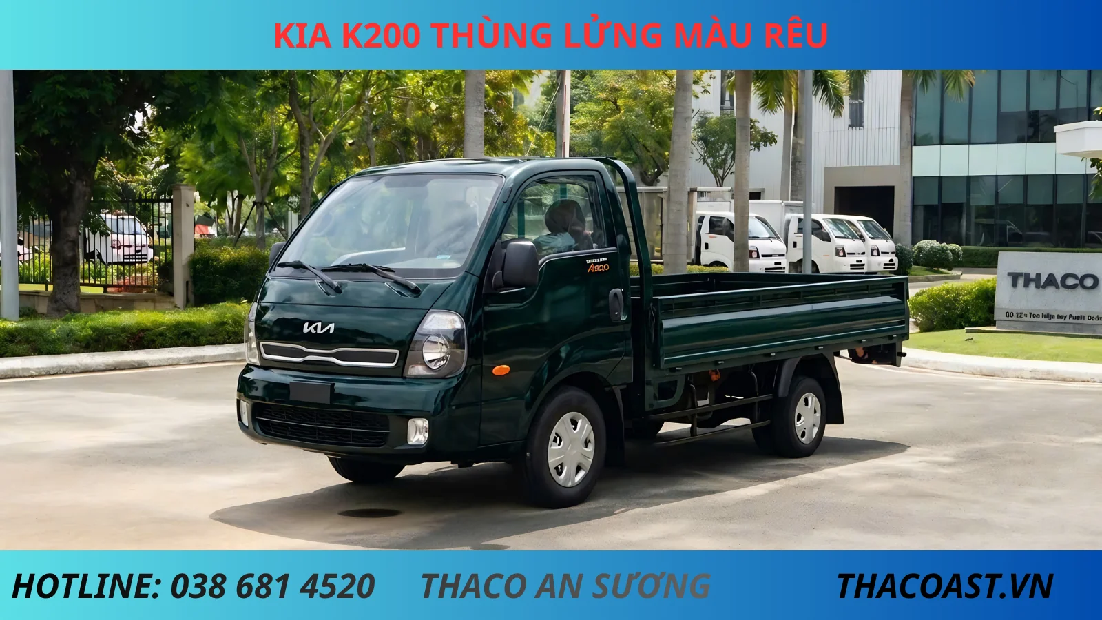 XE TẢI THÙNG LỬNG 2 TẤN KIA K200 THÙNG DÀI 3M2 MÀU RÊU