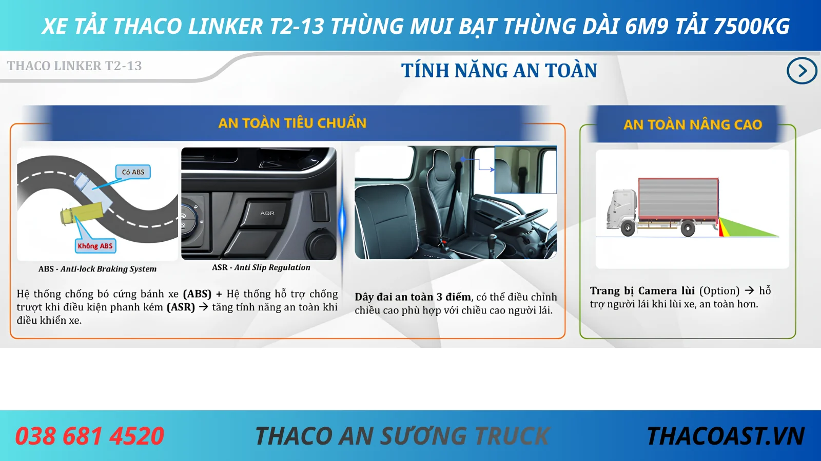 TÍNH NĂNG AN TOÀN XE TẢI THACO LINKER T2-13 THÙNG MUI BẠT DÀI 6M9 TẢI 7T5