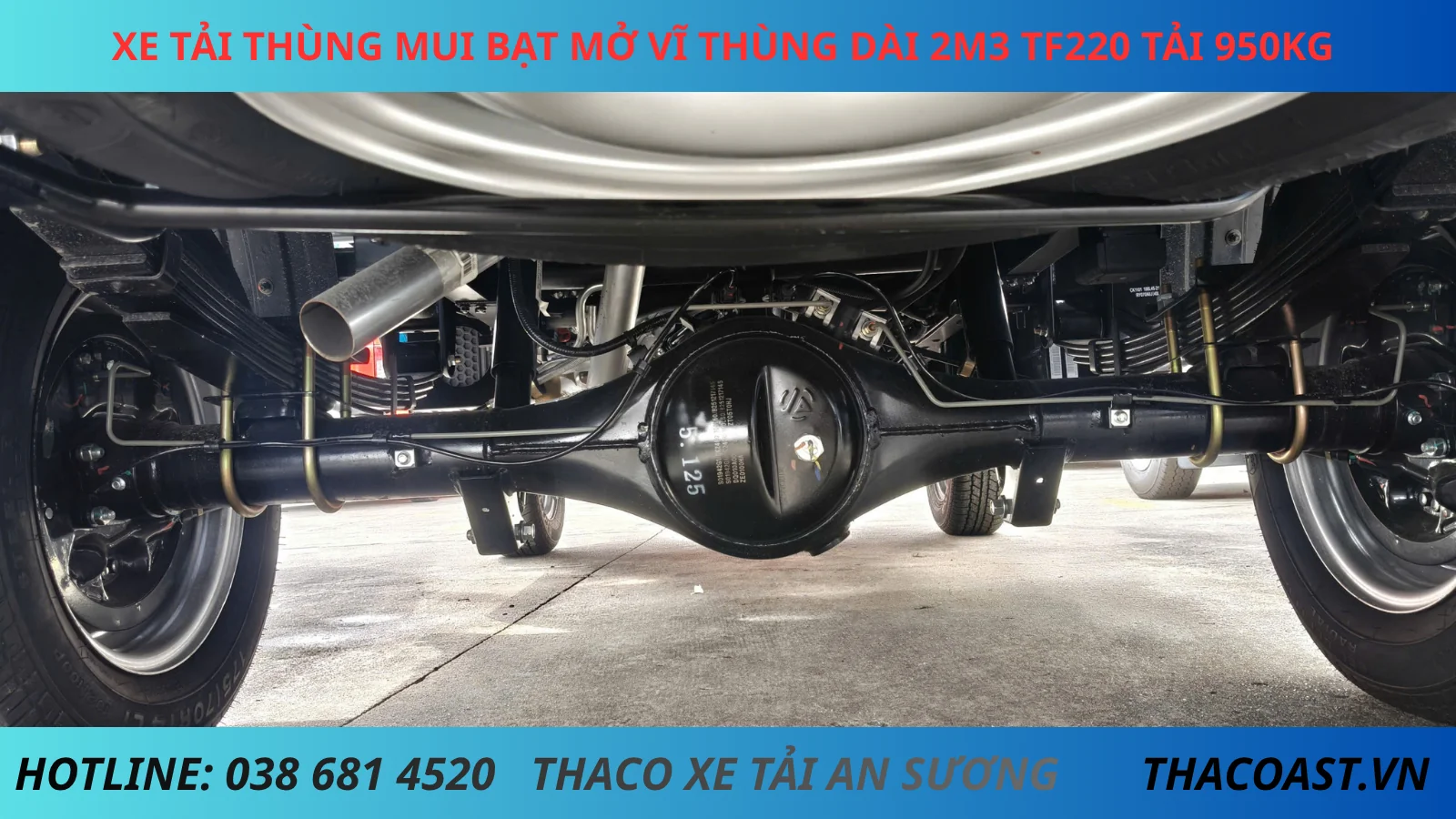 GẦM SAU XE TẢI THÙNG MUI BẠT MỞ VĨ TF220 THÙNG DÀI 2M3 TẢI DƯỚI 1 TẤN
