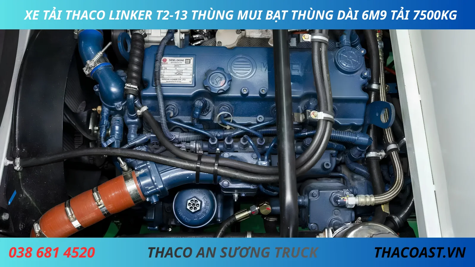 ĐỘNG CƠ XE TẢI THACO LINKER T2-13 THÙNG MUI BẠT DÀI 6M9 TẢI 7T5