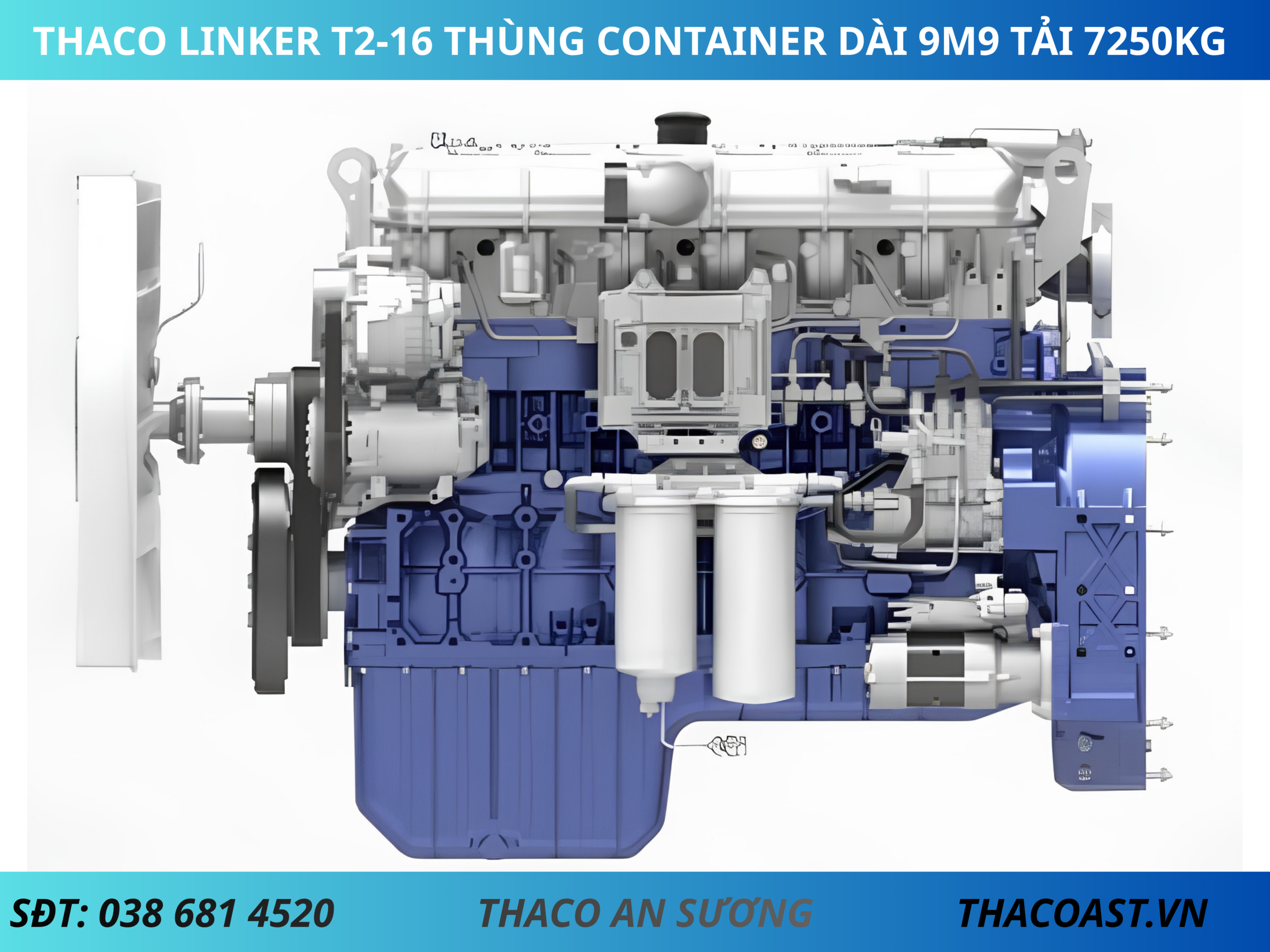 ĐỘNG CƠ XE TẢI THACO LINKER T2-16 THÙNG CONTAINER DÀI 9M9 TẢI 7T25