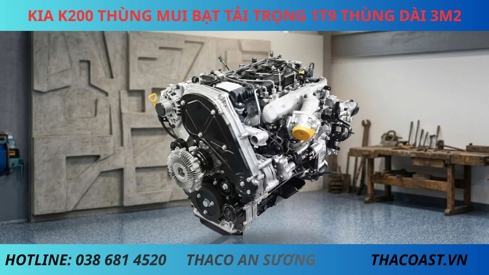 động cơ XE TẢI THÙNG MUI BẠT MỞ 5 BỬNG KIA K200 THÙNG DÀI 3M2 TẢI TRỌNG 1900KG
