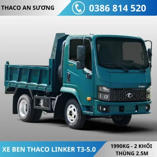 HÌNH NỀN WEB THACO LINKER T3-5.0 XE BEN THACO LINKER T3-5.0 TẢI TRỌNG 1990KG THỂ TÍCH THÙNG 2 KHỐI