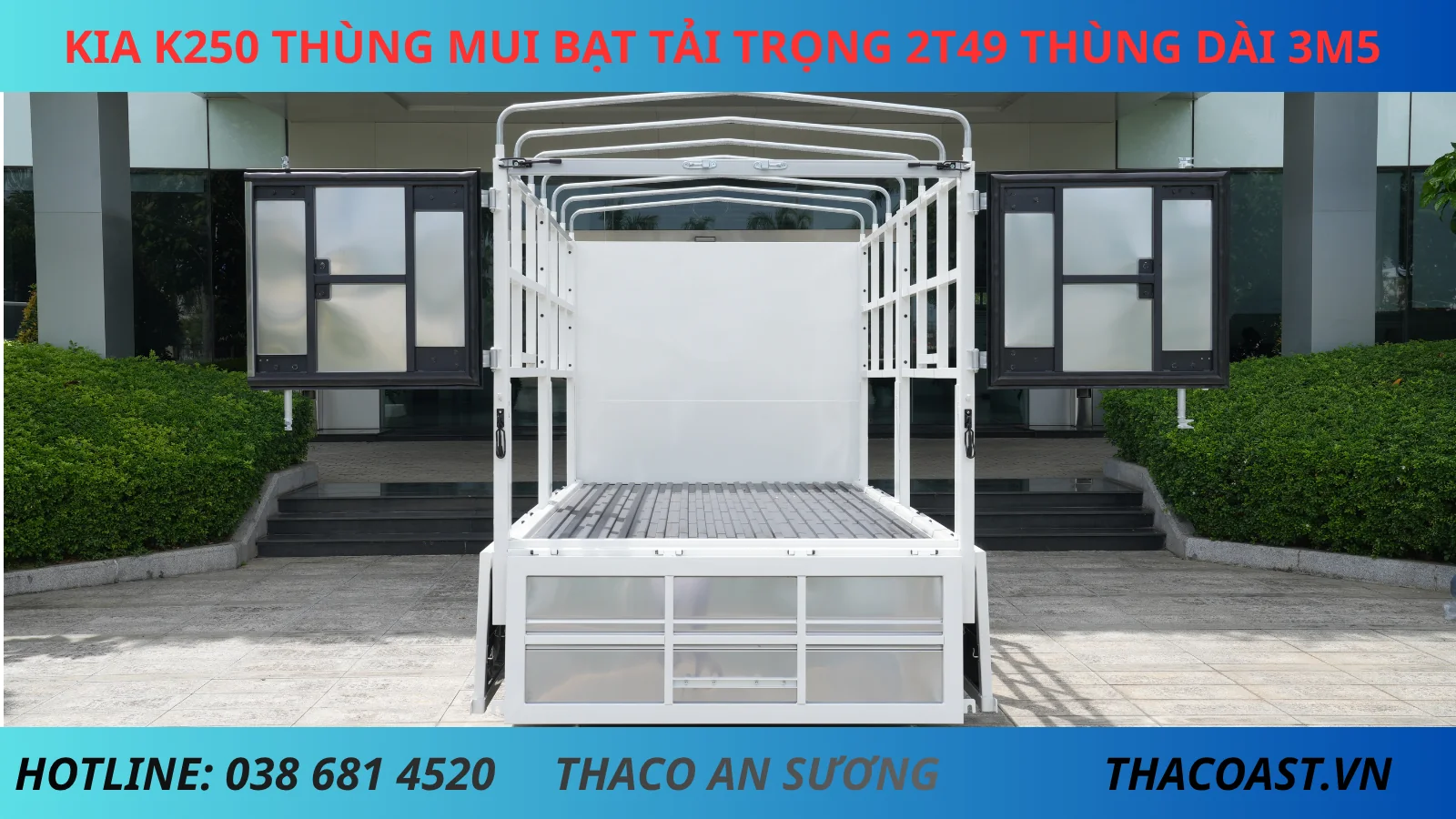 KIA K250 THÙNG MUI BẠT TẢI TRỌNG 2T49 THÙNG DÀI 3M5