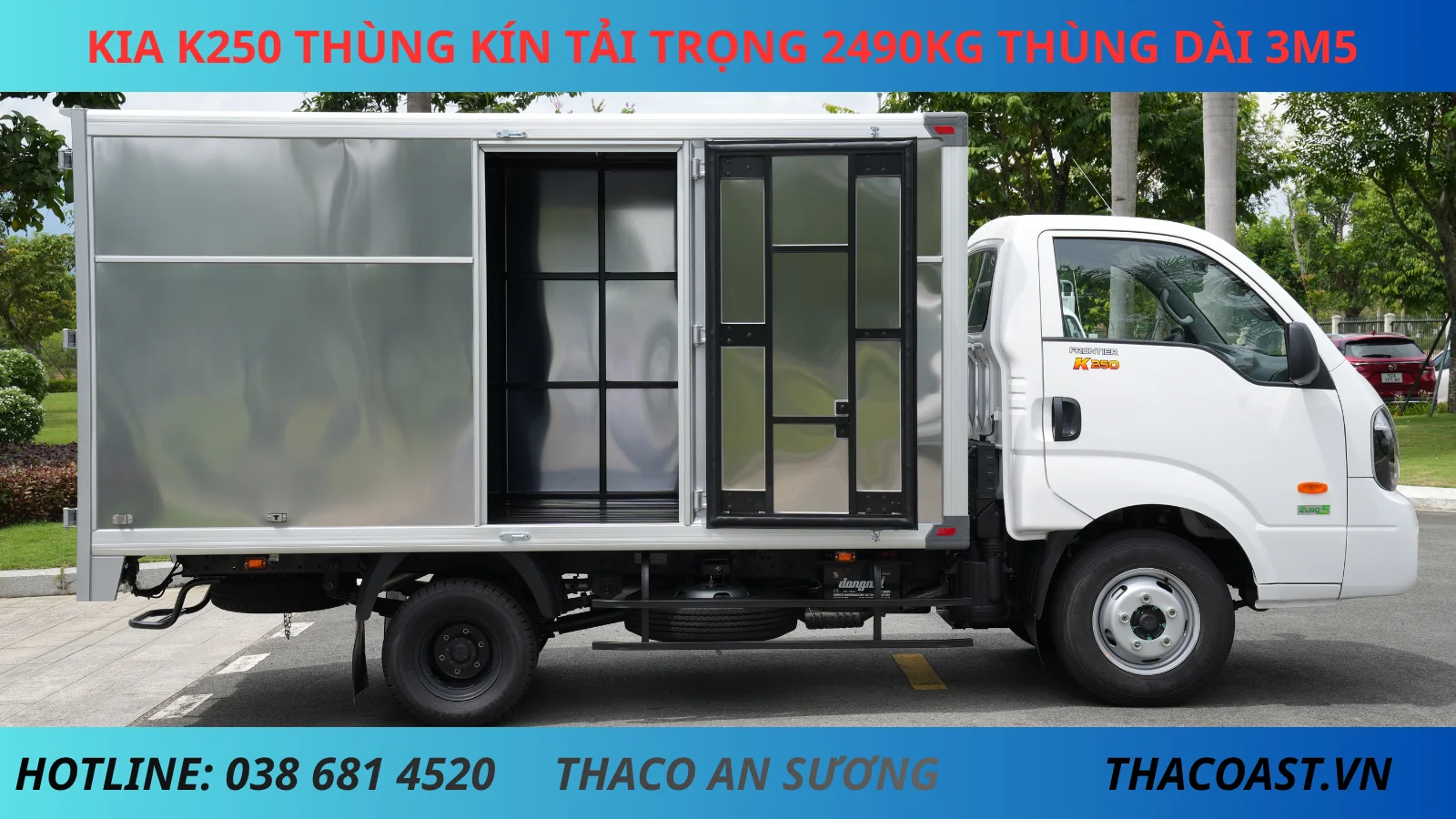 XE TẢI KIA K250 THÙNG KÍN 1 CÁCH DÀI 3M5 TẢI TRỌNG 2490KG