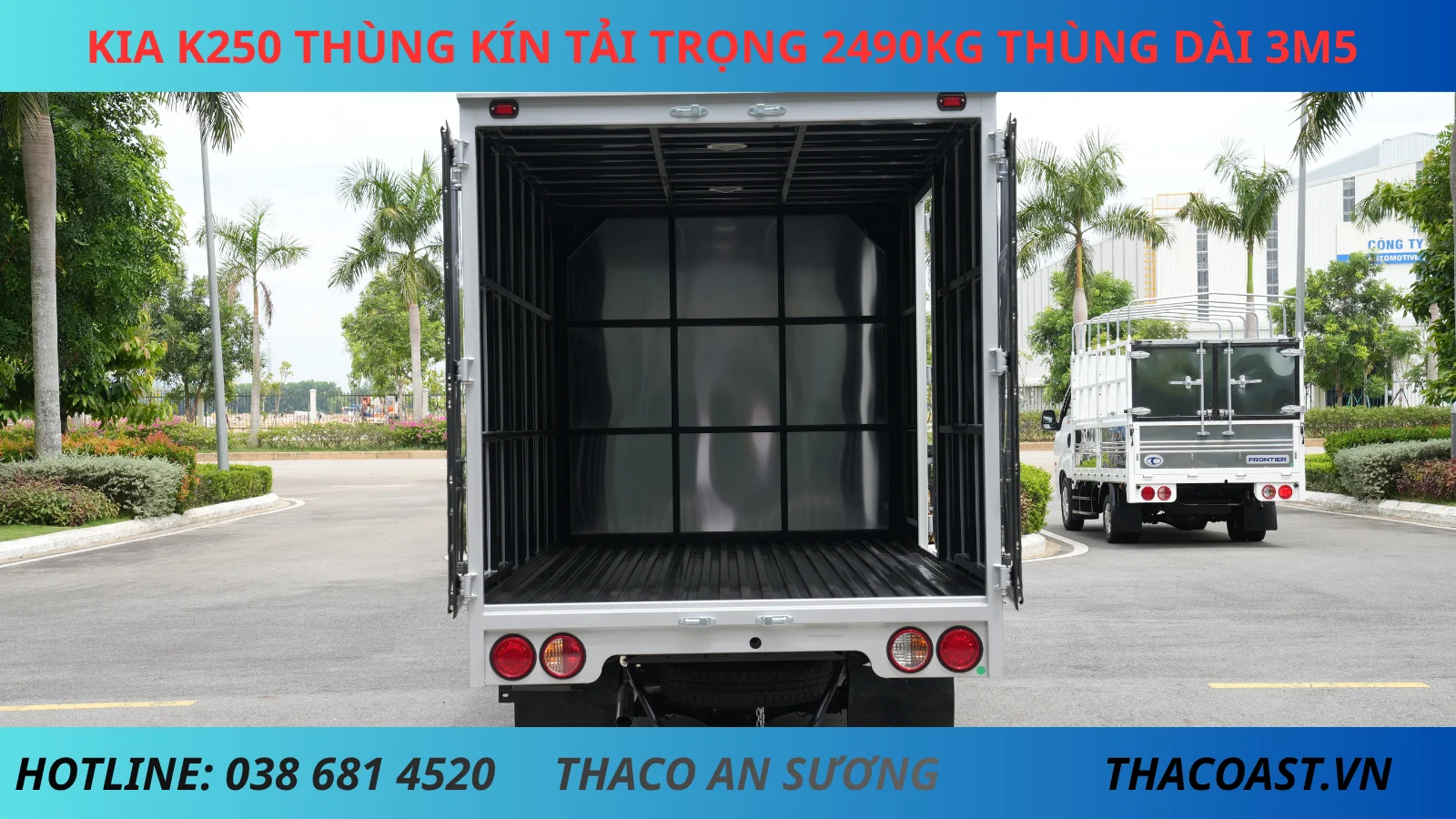 THÙNG XE XE TẢI KIA K250 THÙNG KÍN 1 CÁCH DÀI 3M5 TẢI TRỌNG 2490KG