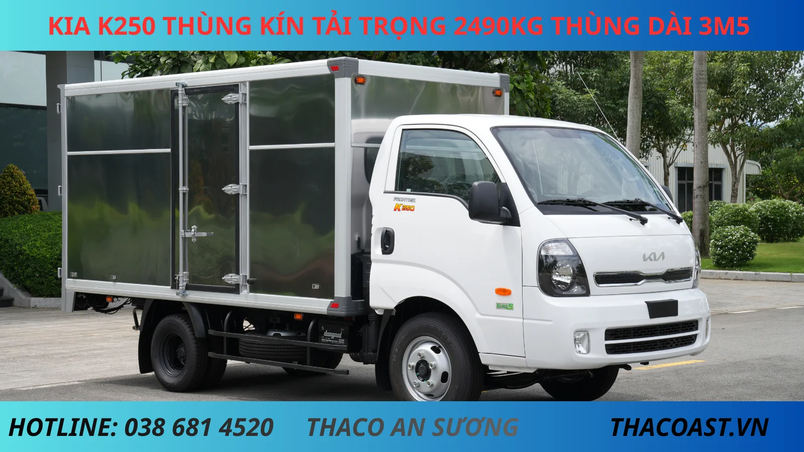 XE TẢI KIA K250 THÙNG KÍN 1 CÁCH DÀI 3M5 TẢI TRỌNG 2490KG MÀU TRẮNG