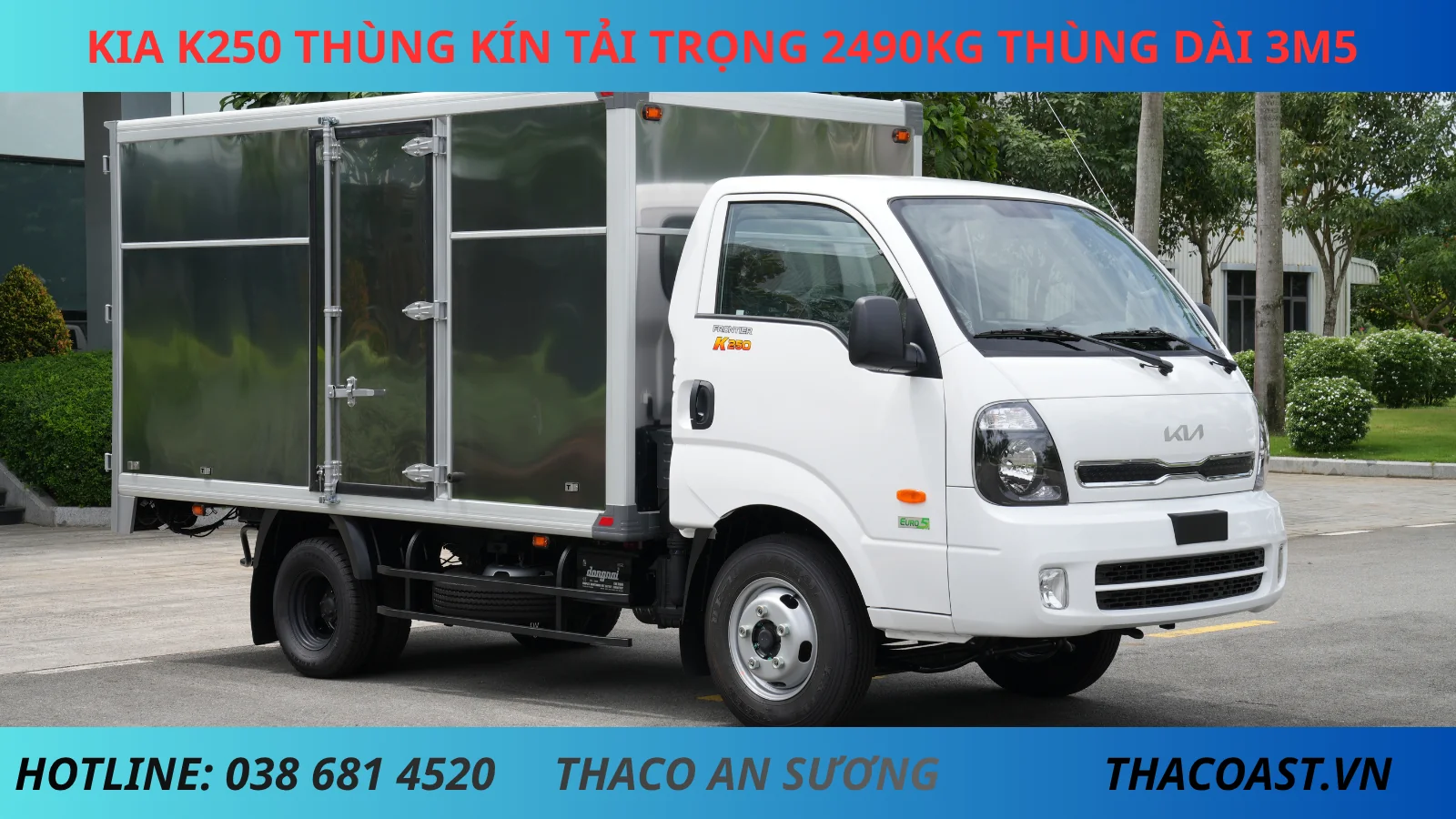 KIA K250 THÙNG KÍN 1 CÁCH DÀI 3M5 TẢI TRỌNG 2490KG