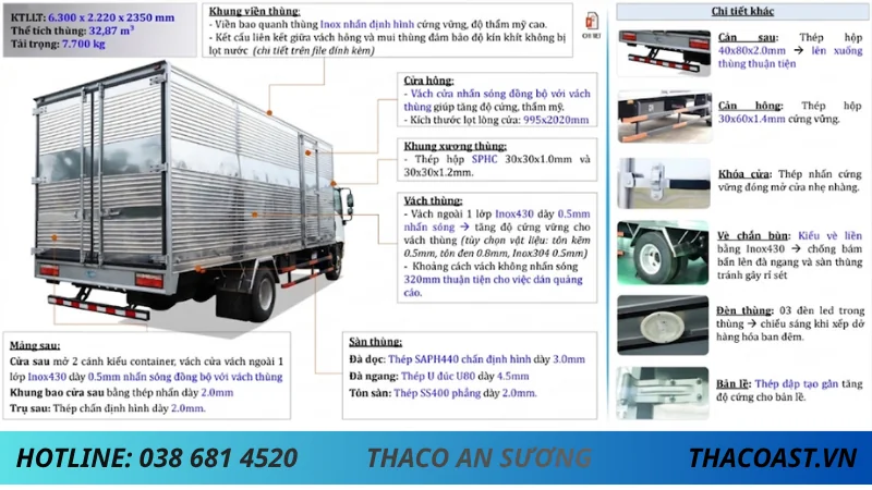 KẾT CẤU THÙNG KÍN XE TẢI 8 TẤN THACO LINKER T2-12