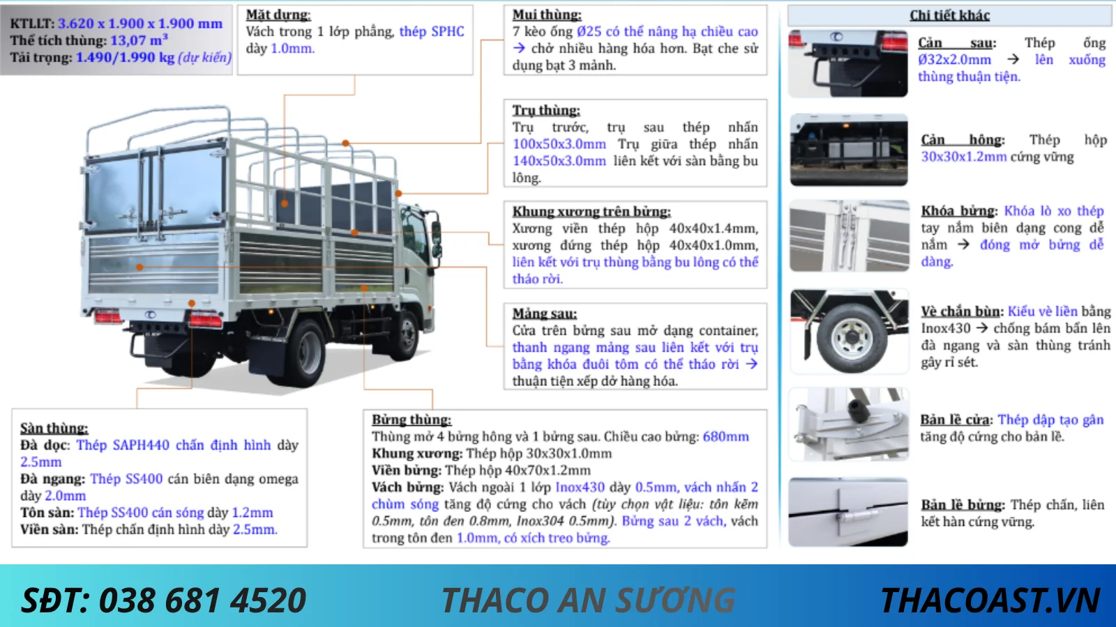 XE TẢI 2 TẤN THACO LINKER T2-5.0 THÙNG MUI BẠT DÀI 3M6