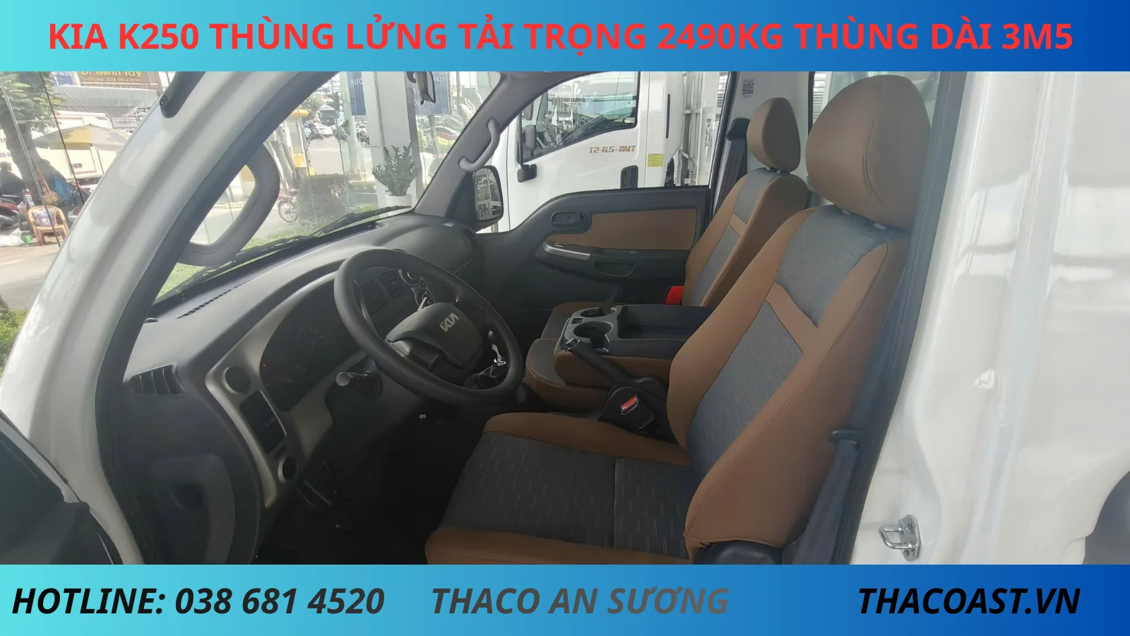 NỘI THẤT XE TẢI THÙNG LỬNG KIA K250 THÙNG DÀI 3M5 TẢI TRỌNG 2490KG