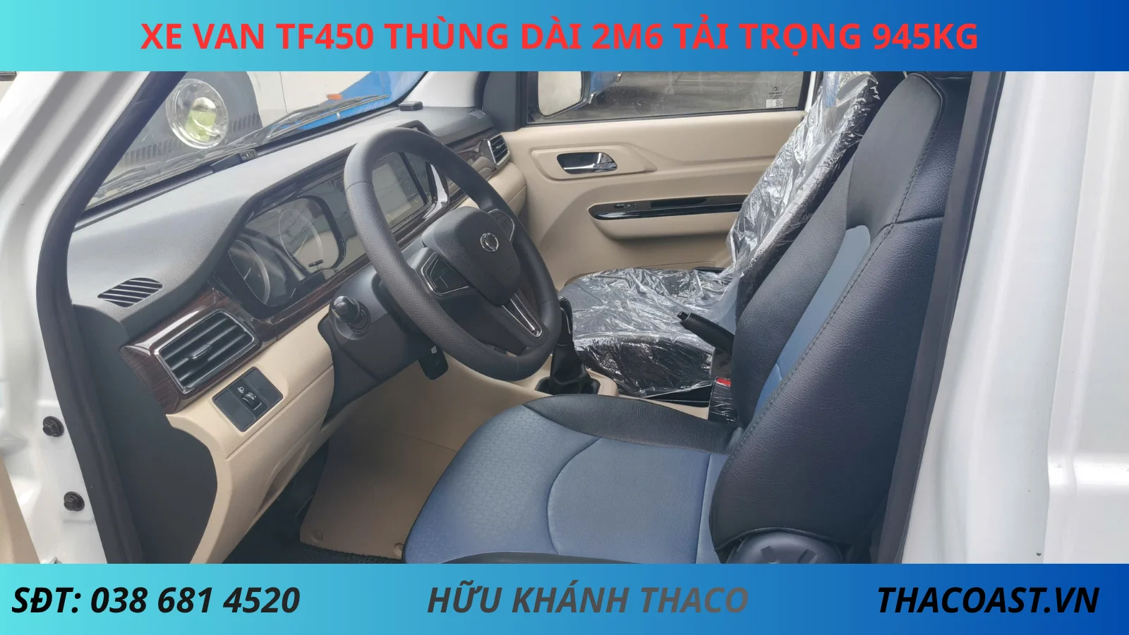 Nội thất Xe van TF450 số sàn thùng dài 2m6 tải trọng 945kg