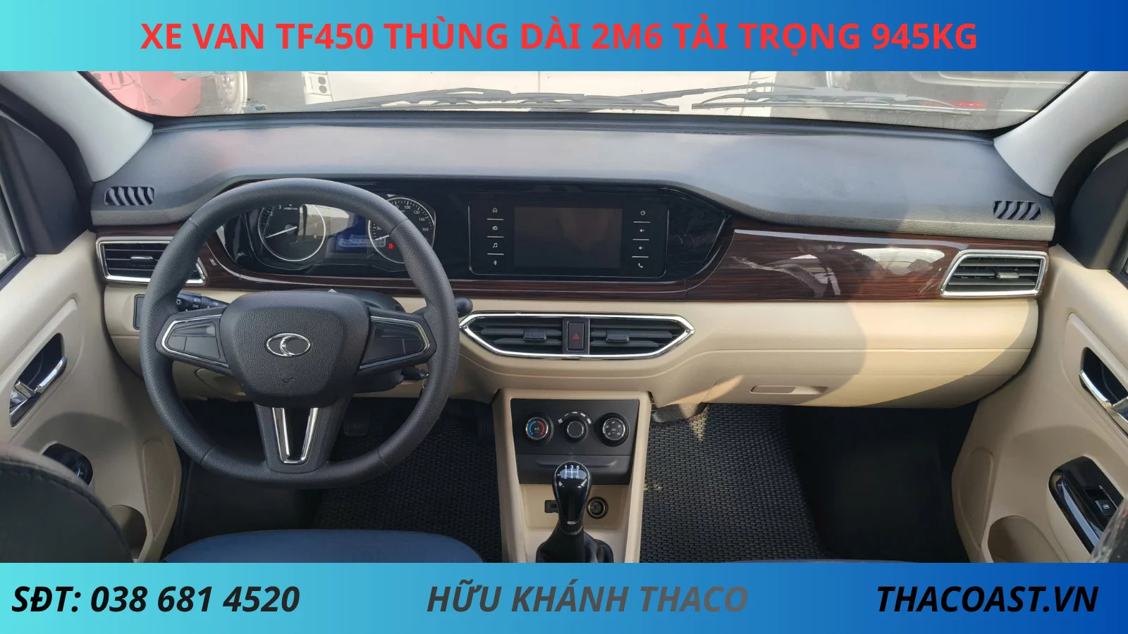 Nội thất Xe van TF450 số sàn thùng dài 2m6 tải trọng 945kg