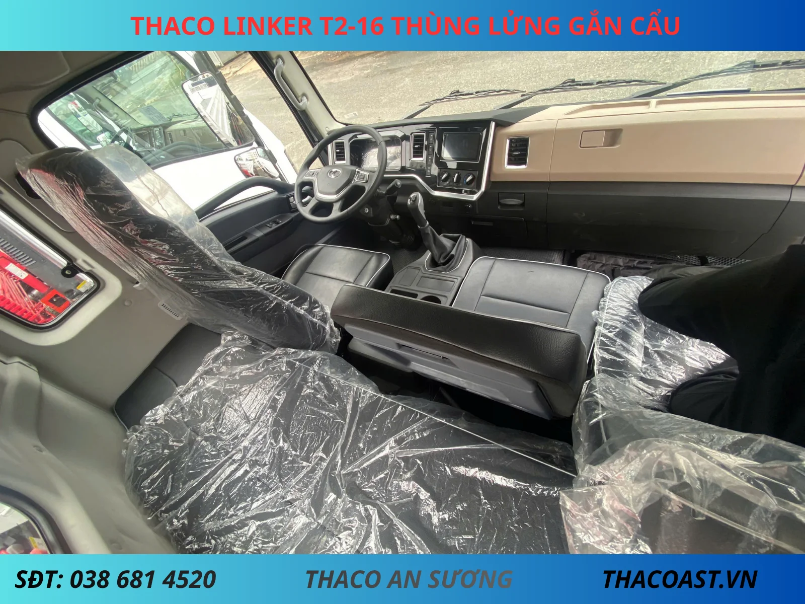Nội thất xe tải Thaco Linker T2-16 thùng lửng cắn cẩu Unic URV343