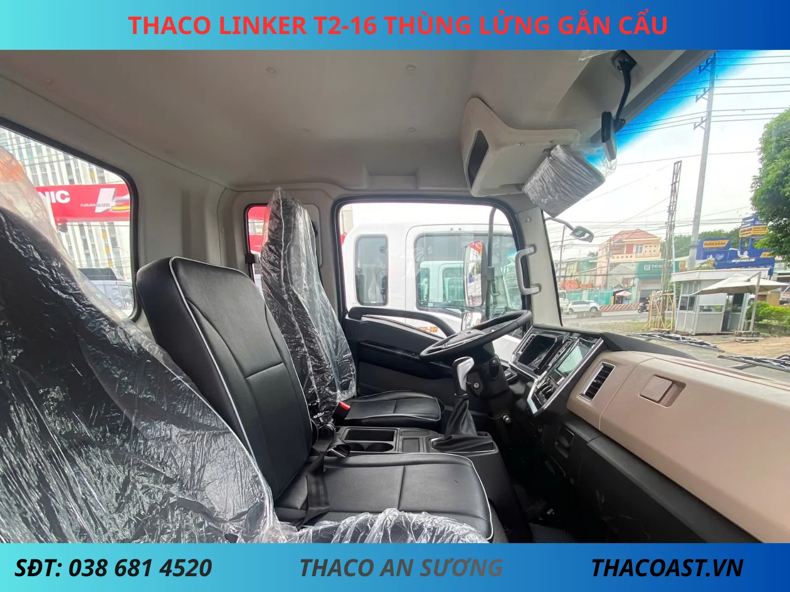 Nội thất xe tải Thaco Linker T2-16 thùng lửng cắn cẩu Unic URV343