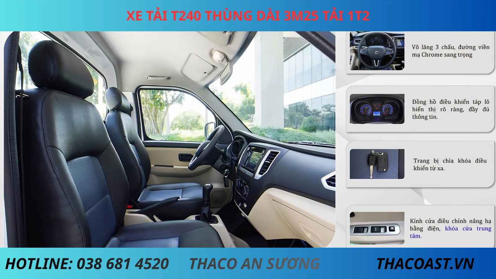 NỘI THẤT Xe tải TF240 thùng kín dài 3m25 tải 1T2