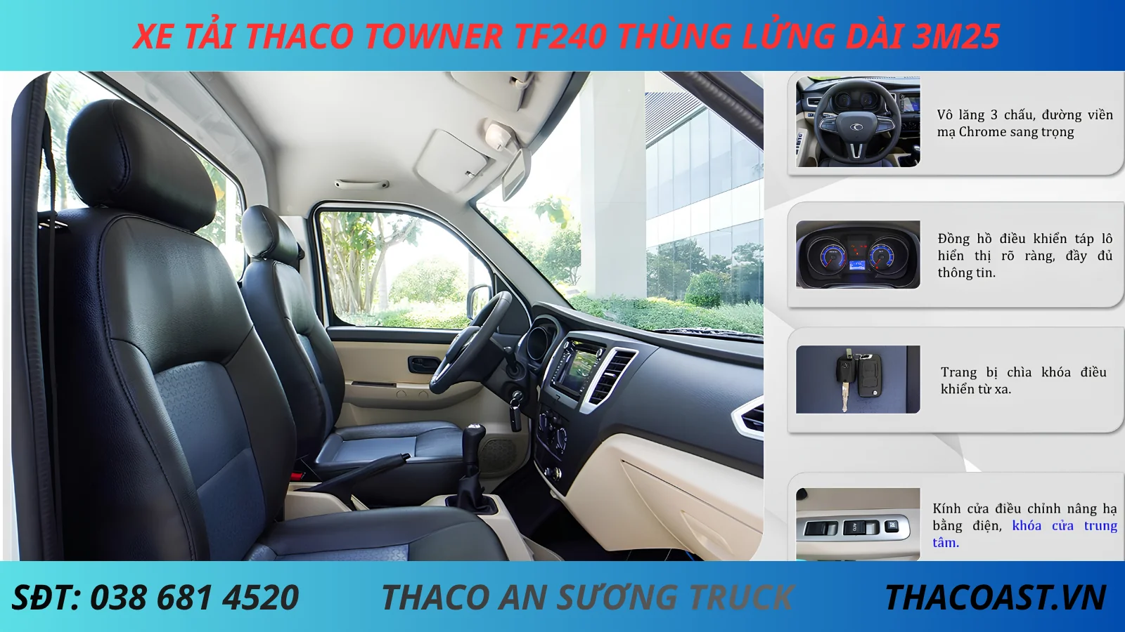 TIỆN NGHI XE TẢI NHẸ 1T5 TF240 THÙNG LỬNG DÀI 3M25