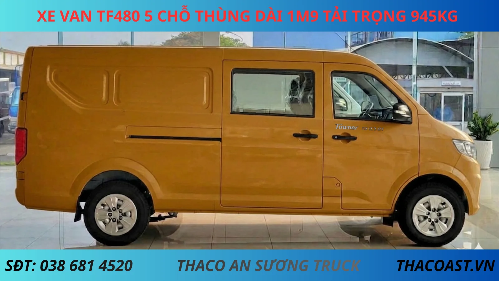 XE VAN TF480 5 CHỖ SỐ TỰ ĐỘNG THÙNG DÀI 1M9 TẢI TRỌNG 945KG màu cam