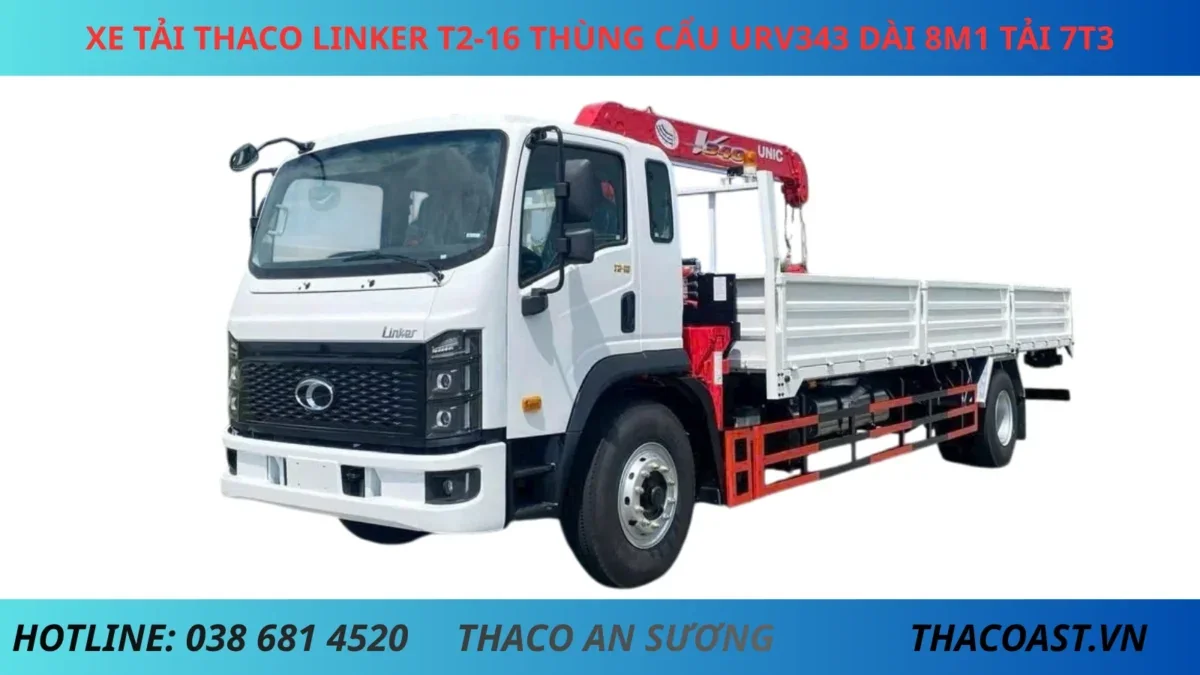 THACO LINKER T2-16 THÙNG LỬNG CẨU URV343 XE TẢI THACO LINKER THÙNG LỬNG GẮN CẨU UNIC URV 343 THÙNG DÀI 8M1 TẢI 7T3