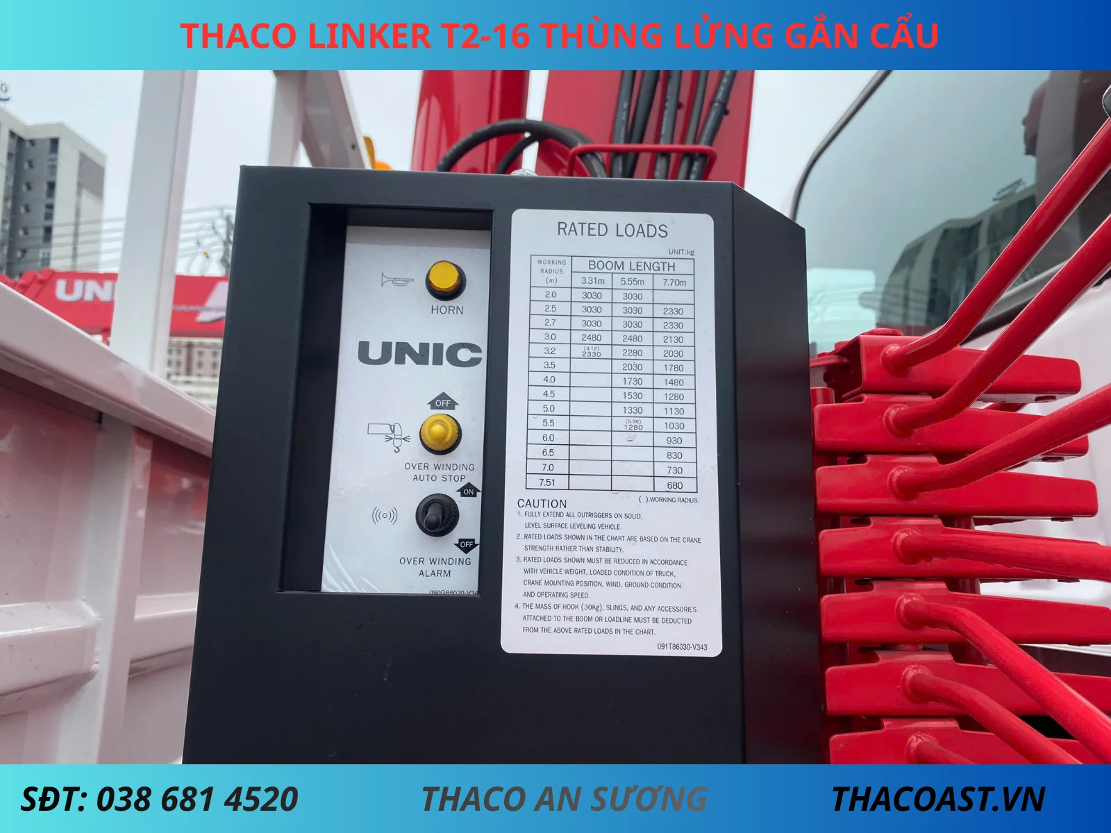 Thùng xe tải Thaco Linker T2-16 thùng lửng cắn cẩu Unic URV343