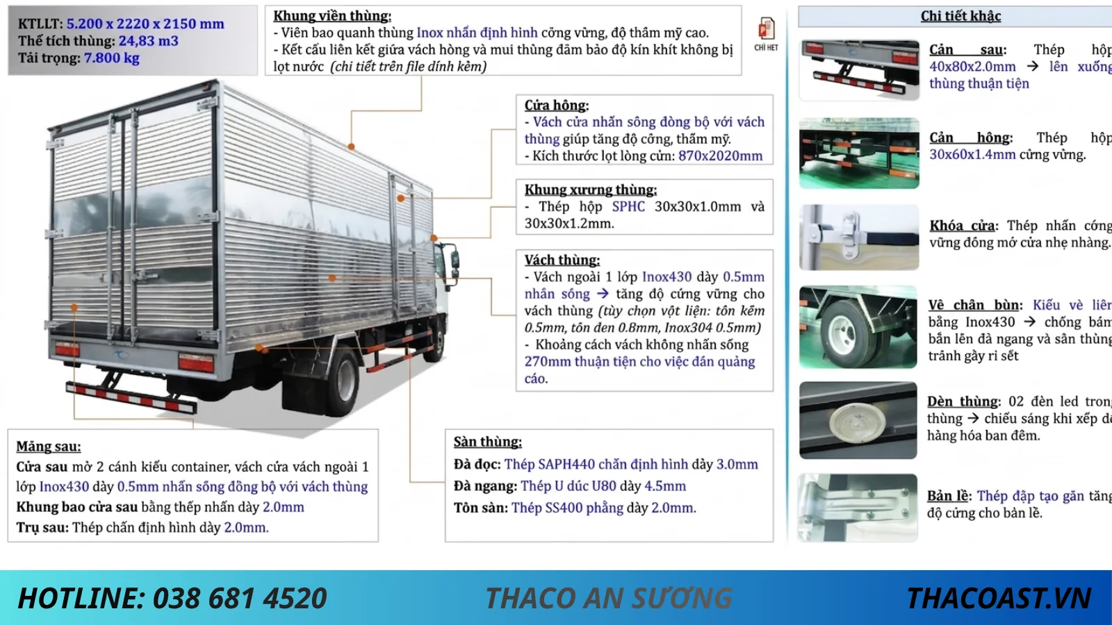 XE TẢI THACO LINKER T2-12 THÙNG KÍN DÀI 5M2 TẢI 7T8