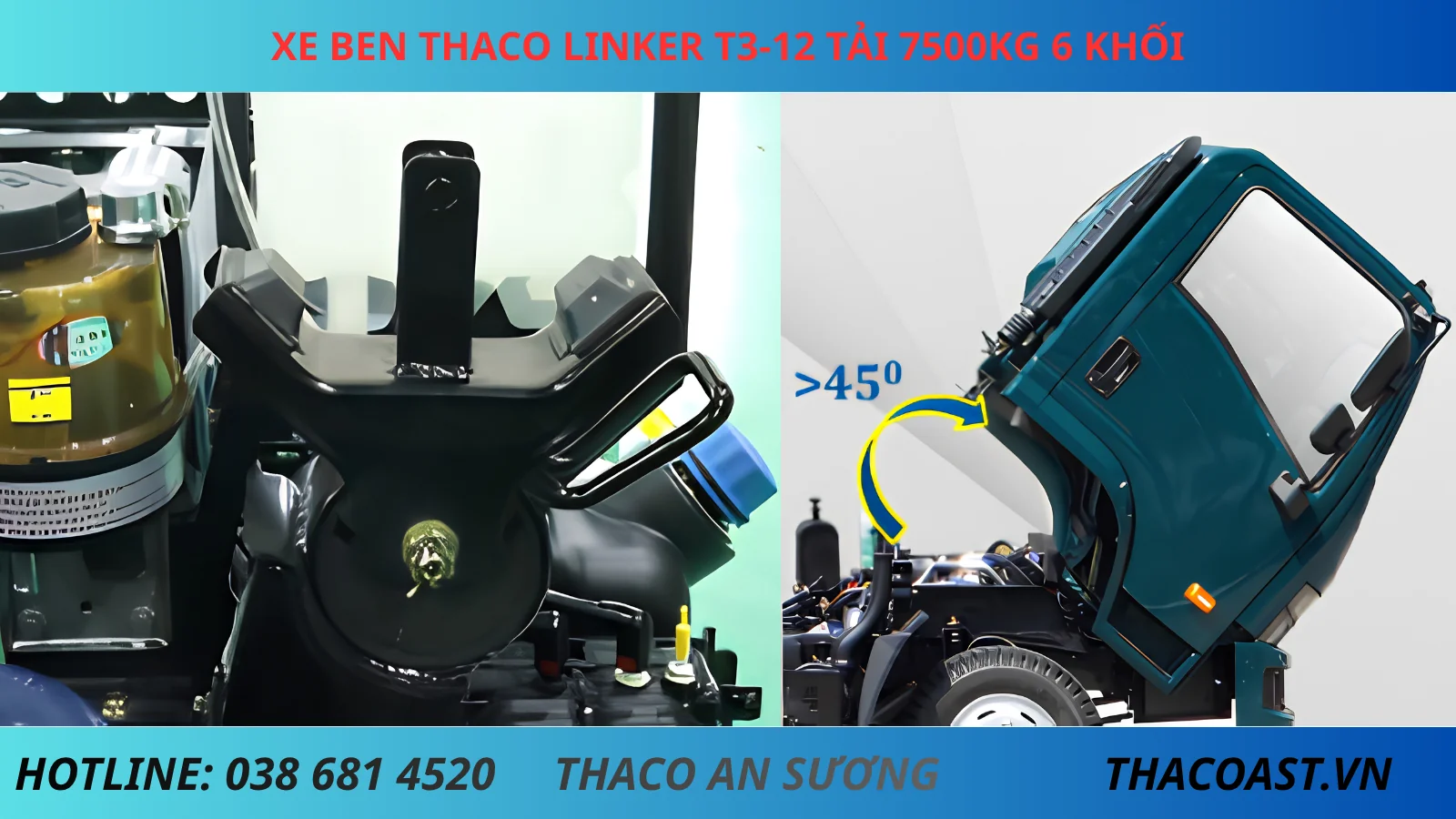 XE BEN THACO LINKER T3-12 TẢI TRỌNG 7.5 TẤN THỂ TÍCH THÙNG 6 KHỐI