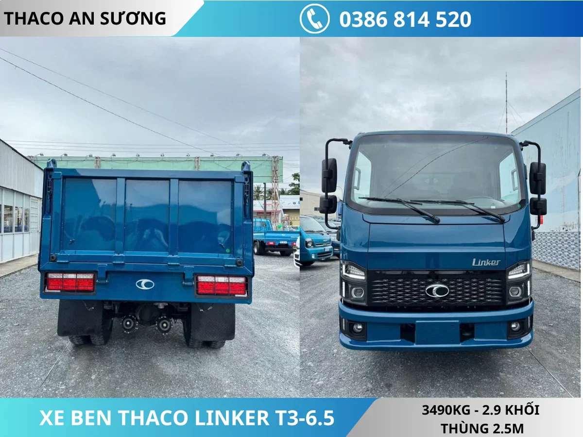 XE BEN THACO LINKER T3-6.5 XE BEN THACO LINKER T3-6.5 TẢI TRỌNG 3490KG THỂ TÍCH THÙNG 2.9 KHỐI