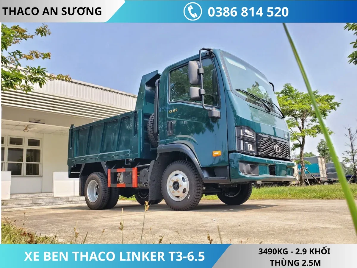 XE BEN THACO LINKER T3-6.5 (4) XE BEN THACO LINKER T3-6.5 TẢI TRỌNG 3490KG THỂ TÍCH THÙNG 2.9 KHỐI