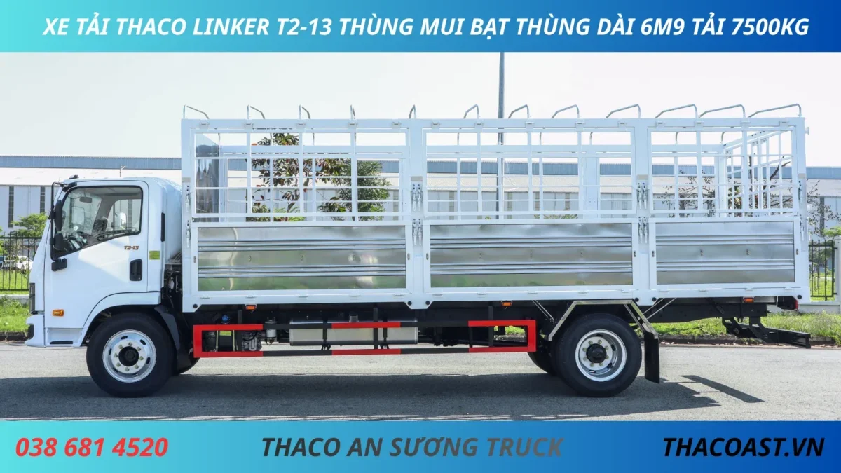 XE TẢI MUI BẠT THÙNG DÀI 6M9 XE TẢI THACO LINKER T2-13 THÙNG MUI BẠT DÀI 6M9 TẢI 7T5