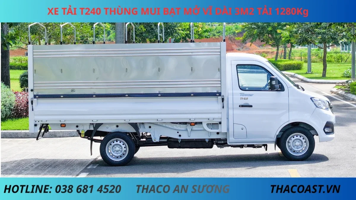 XE TẢI T240 THÙNG DÀI 3m2 TẢI 1280Kg (5) XE TẢI NHẸ 1 TẤN 5 TF240 THÙNG MUI BẠT DÀI 3M25