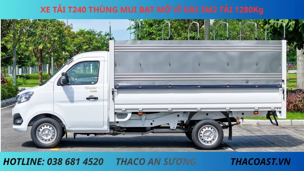 XE TẢI T240 THÙNG DÀI 3m2 TẢI 1280Kg (7) XE TẢI NHẸ 1 TẤN 5 TF240 THÙNG MUI BẠT DÀI 3M25
