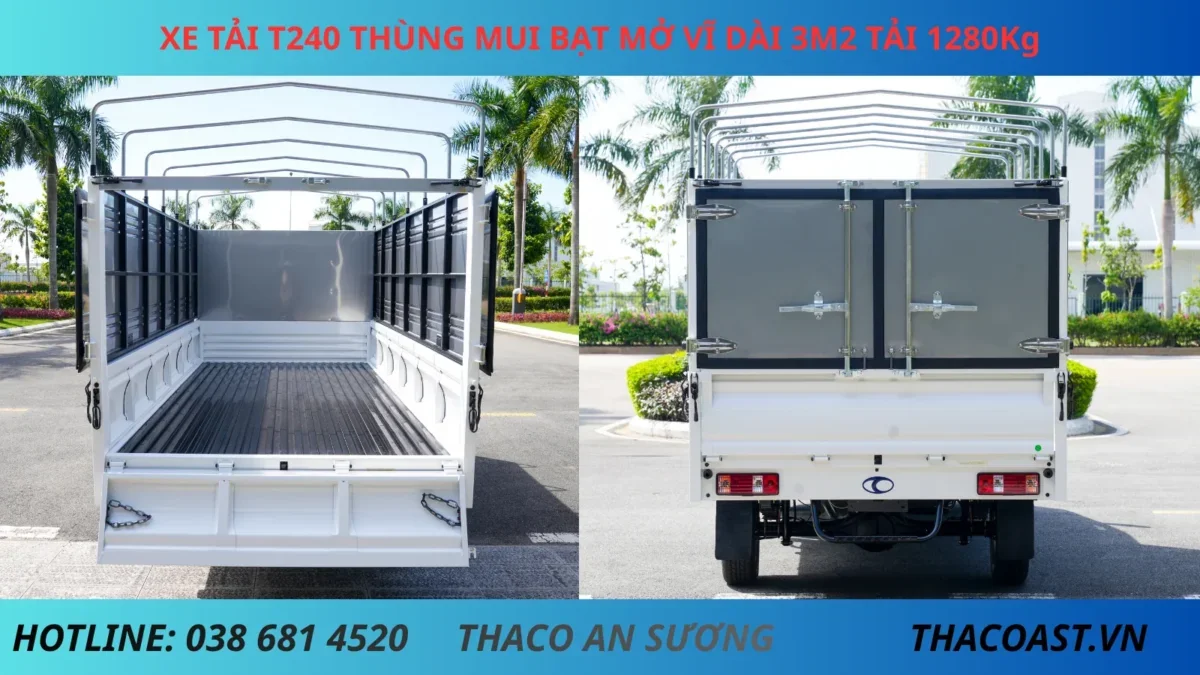 XE TẢI T240 THÙNG DÀI 3m2 TẢI 1280Kg (8) XE TẢI NHẸ 1 TẤN 5 TF240 THÙNG MUI BẠT DÀI 3M25