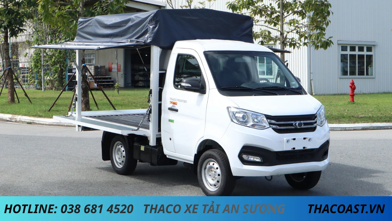 XE TẢI THÙNG MUI BẠT MỞ VĨ TF220 THÙNG DÀI 2M3 TẢI DƯỚI 1 TẤN