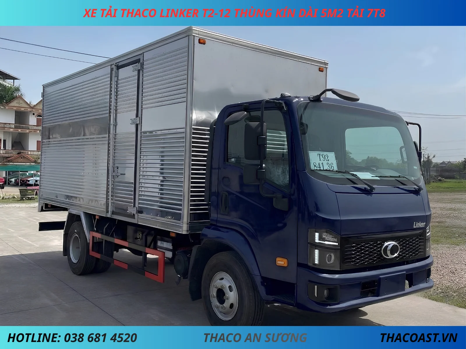 XE TẢI THACO LINKER T2-12 THÙNG KÍN DÀI 5M2 TẢI 7T8 MÀU XANH