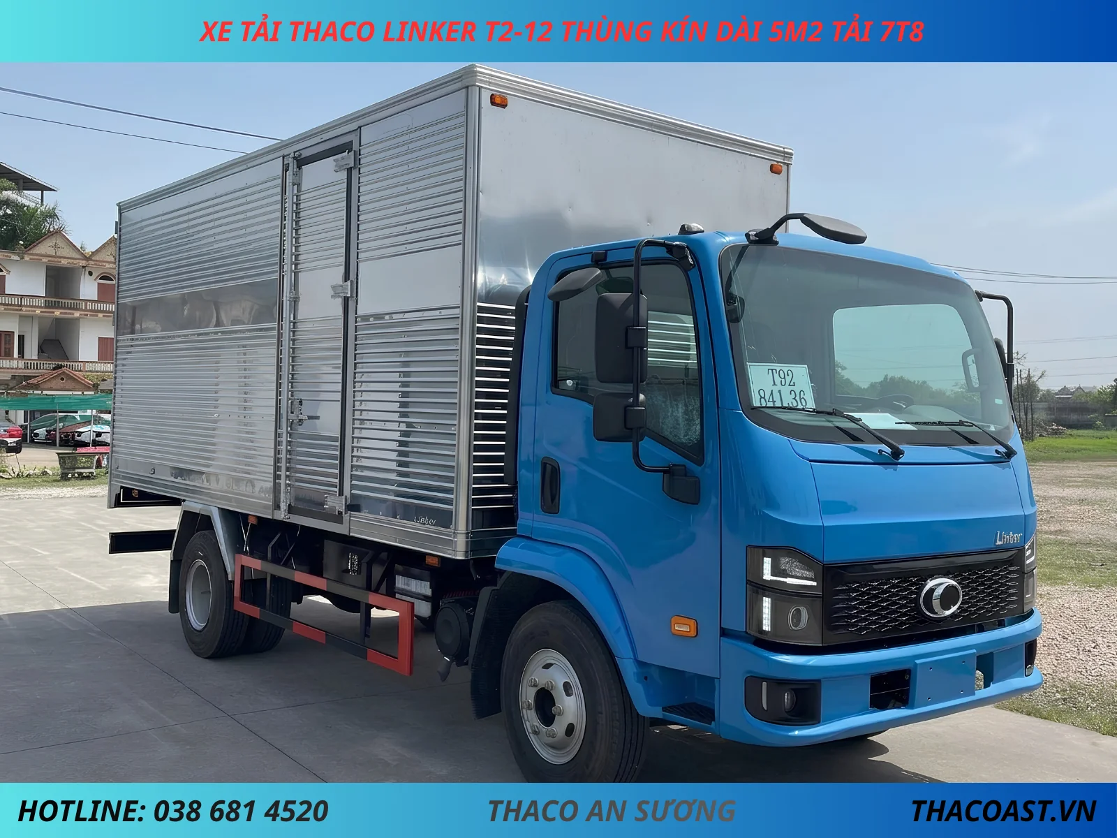 XE TẢI THACO LINKER T2-12 THÙNG KÍN DÀI 5M2 TẢI 7T8 MÀU XANH DƯƠNG