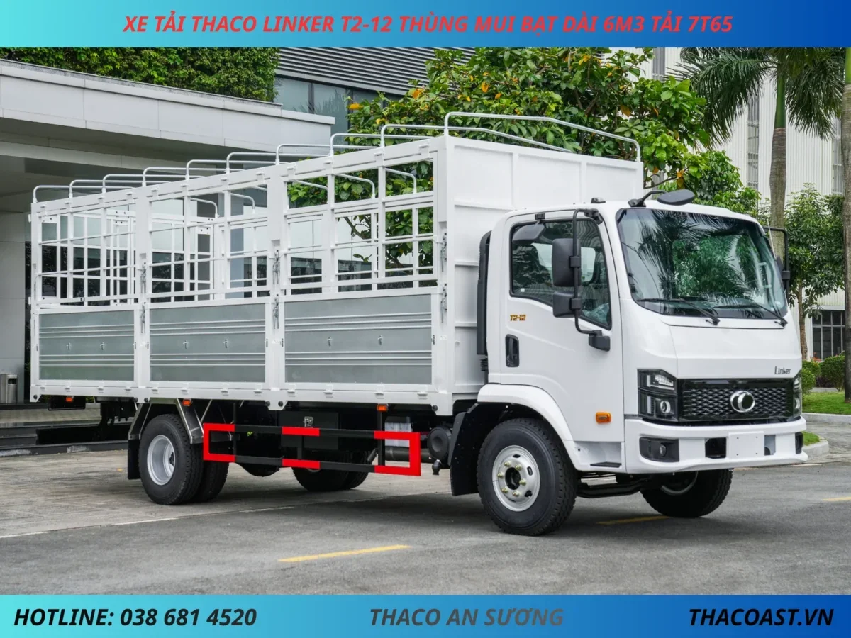 XE TẢI THACO LINKER T2-12 THÙNG MUI BẠT DÀI 6M3 TẢI 7T65 (4) XE TẢI 8 TẤN THACO LINKER T2-12 THÙNG MUI BẠT DÀI 6M3