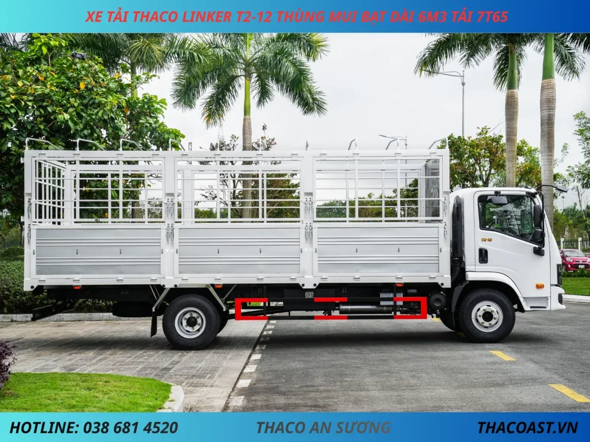 XE TẢI THACO LINKER T2-12 THÙNG MUI BẠT DÀI 6M3 TẢI 7T65 (5) XE TẢI 8 TẤN THACO LINKER T2-12 THÙNG MUI BẠT DÀI 6M3