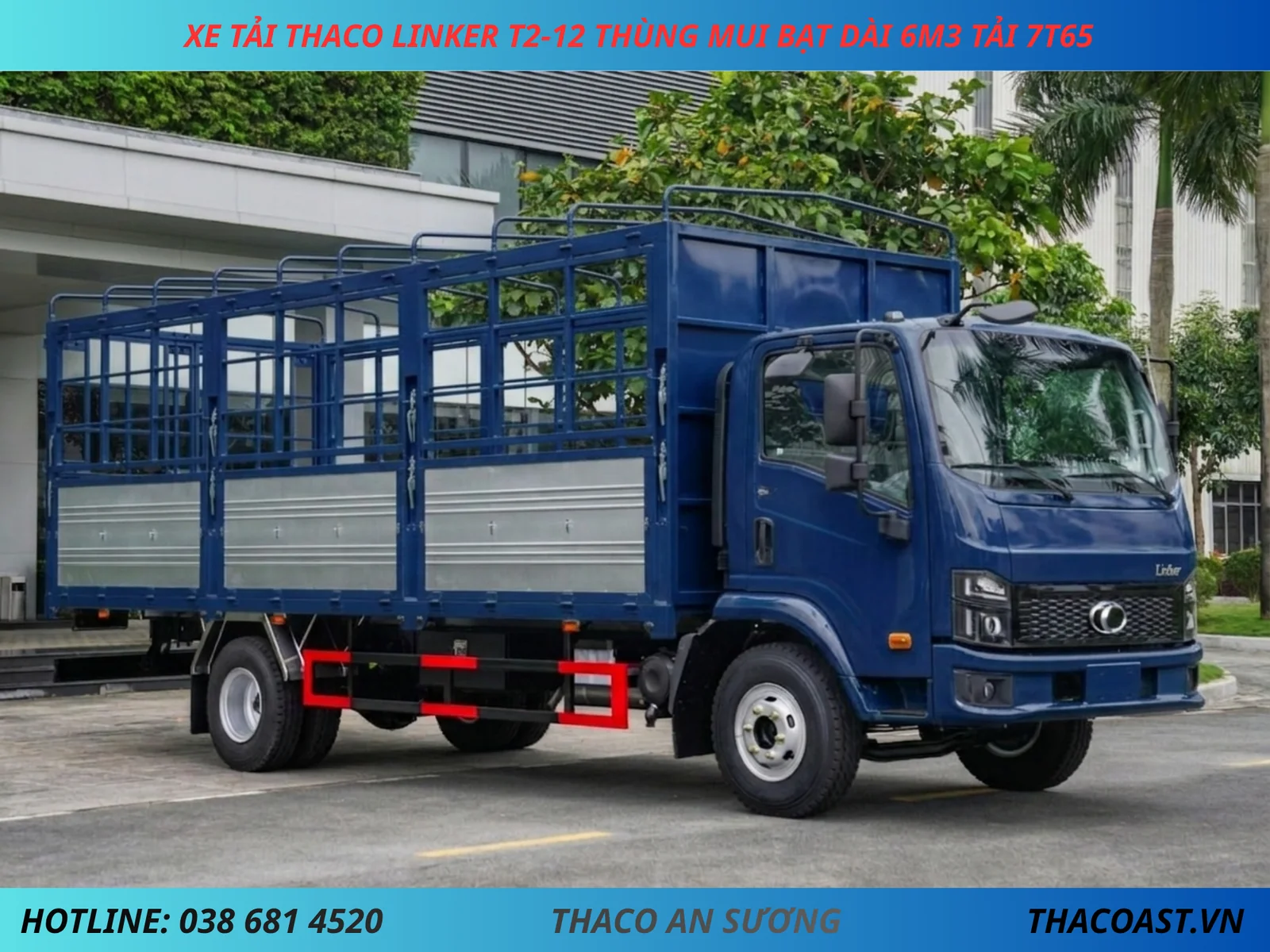 THACO LINKER T2-12 Thùng mui bạt màu xanh