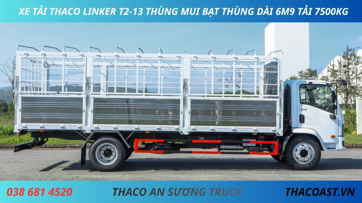 XE TẢI THACO LINKER T2-13 THÙNG MUI BẠT THÙNG DÀI 6M9 TẢI 7 TẤN 5 XE TẢI THACO LINKER T2-13 THÙNG MUI BẠT DÀI 6M9 TẢI 7T5
