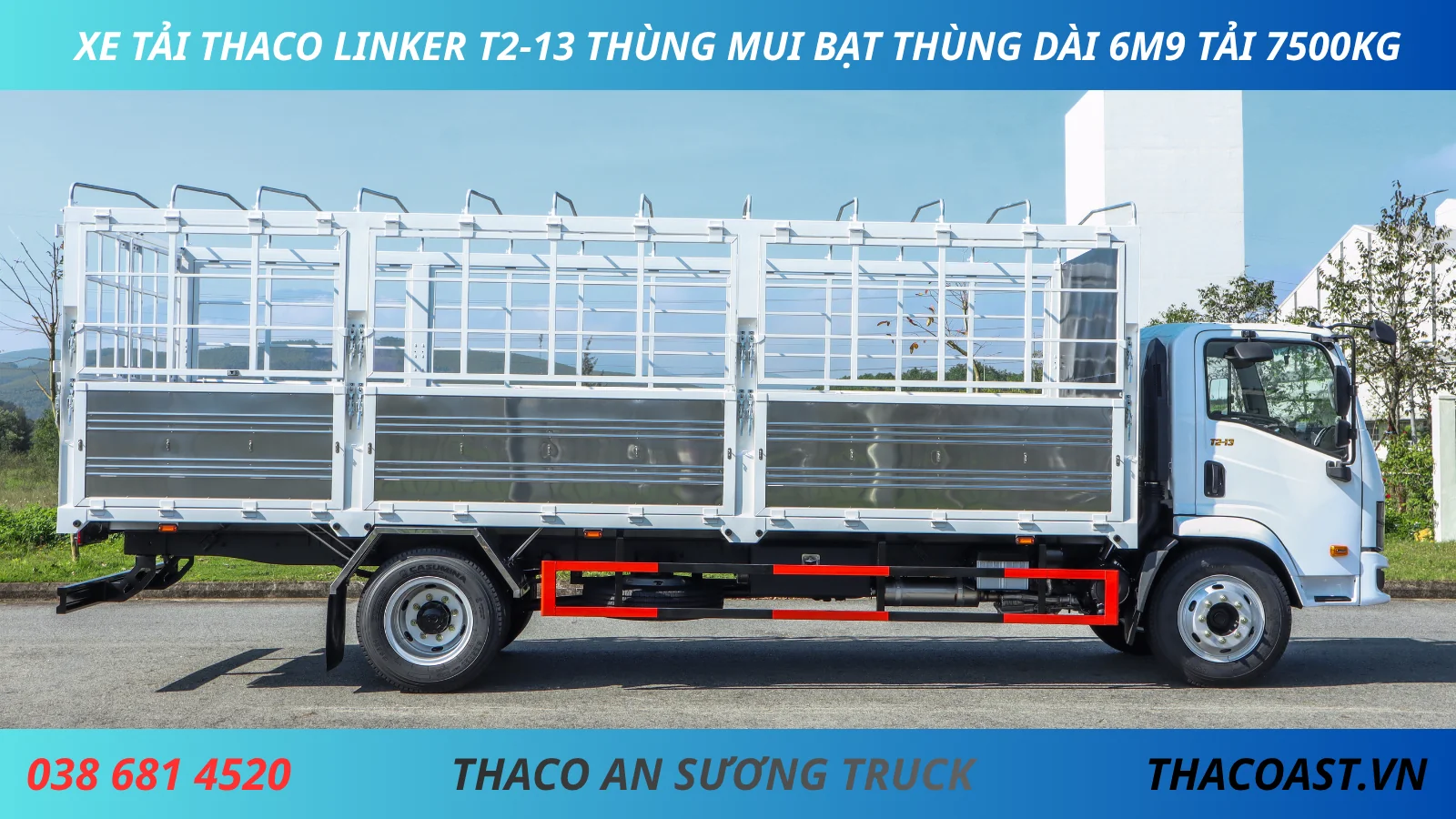 XE TẢI THACO LINKER T2-13 THÙNG MUI BẠT DÀI 6M9 TẢI 7T5