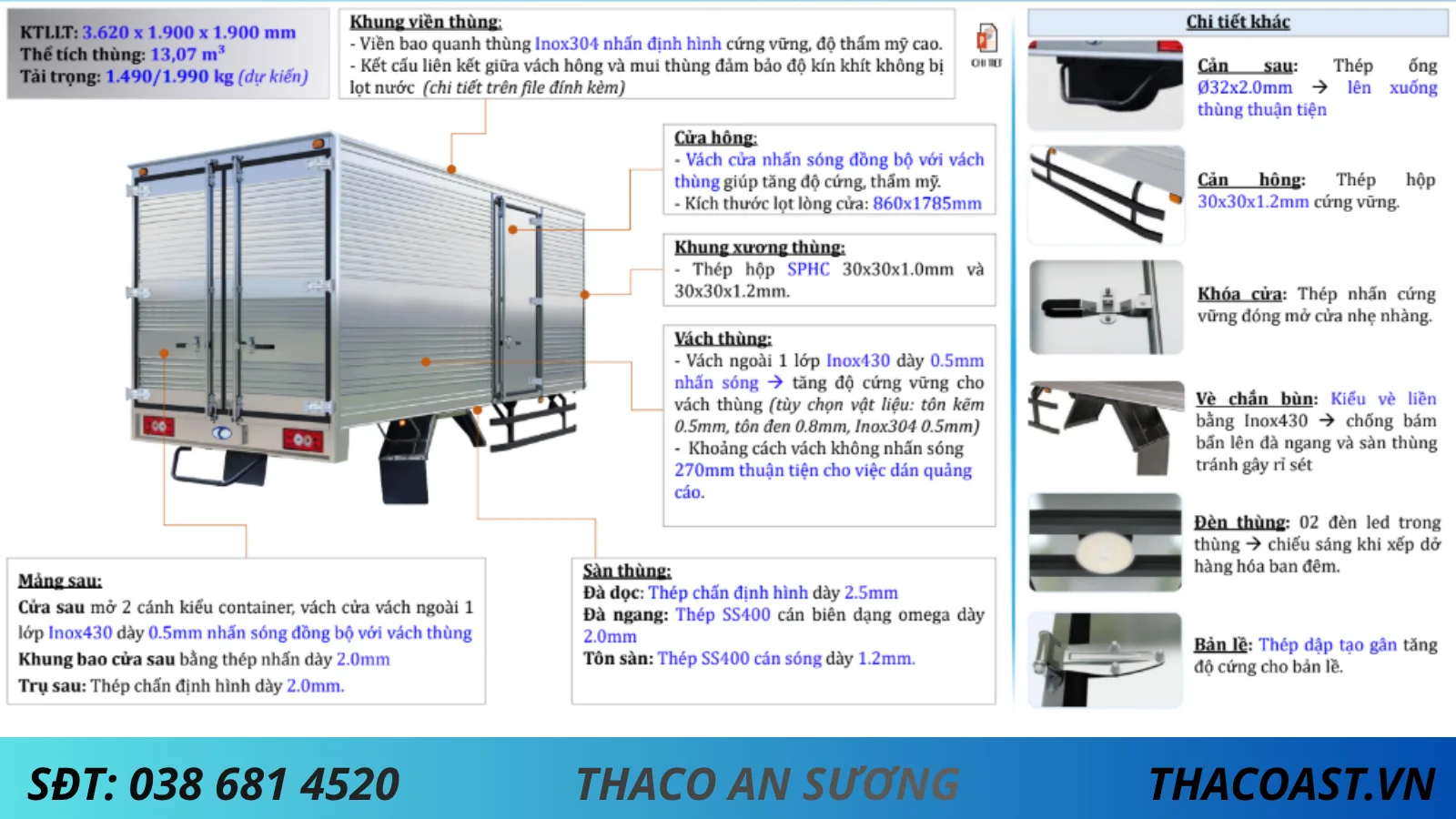 XE TẢI 2 TẤN THACO LINKER T2-5.0 THÙNG KÍN DÀI 3M6
