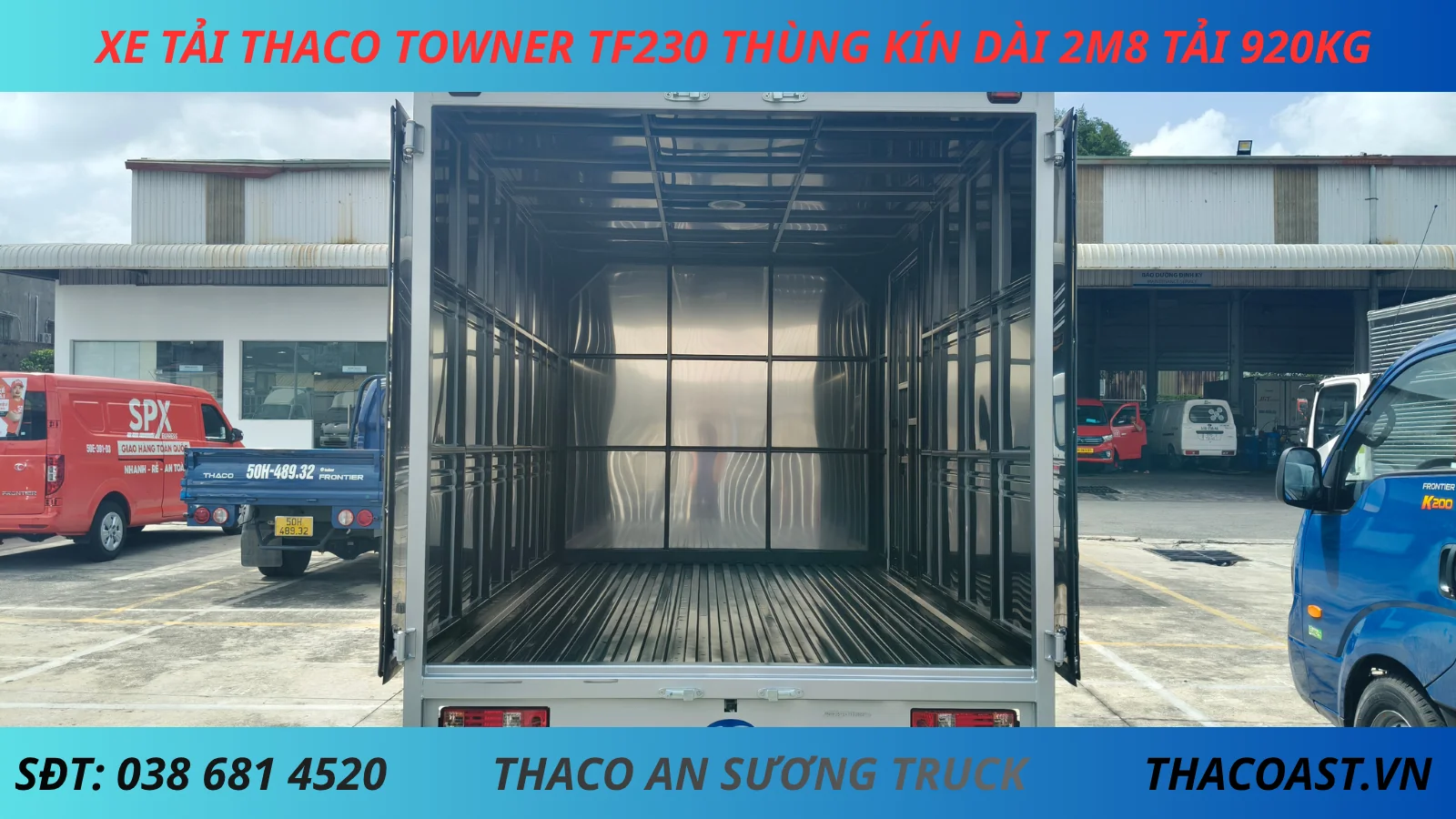 THÙNG KÍN XE TẢI NHẸ THACO TF230 THÙNG KÍN DÀI 2M8 TẢI 920KG