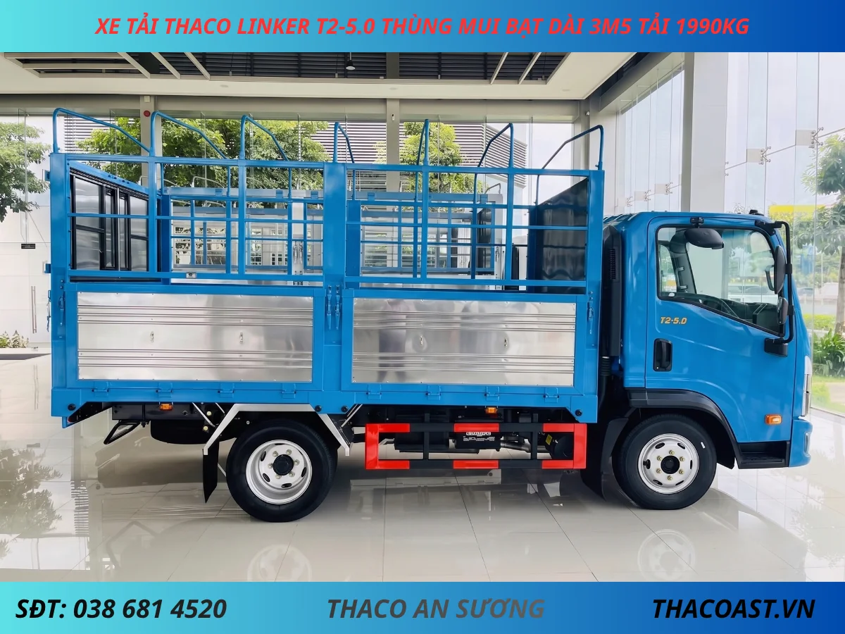 XE TẢI 2 TẤN THACO LINKER T2-5.0 THÙNG MUI BẠT DÀI 3M6 MÀU XANH DƯƠNG