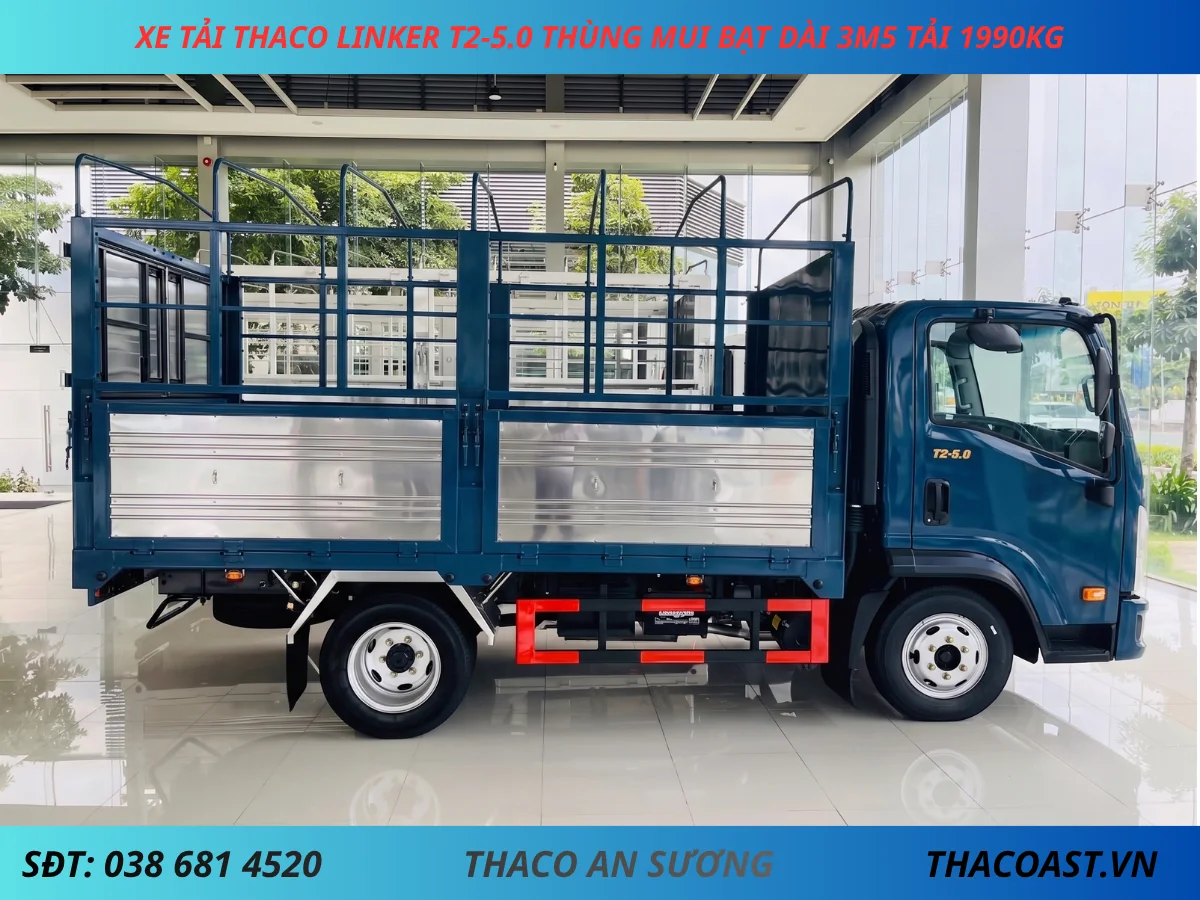 XE TẢI 2 TẤN THACO LINKER T2-5.0 THÙNG MUI BẠT DÀI 3M6 MÀU XANH